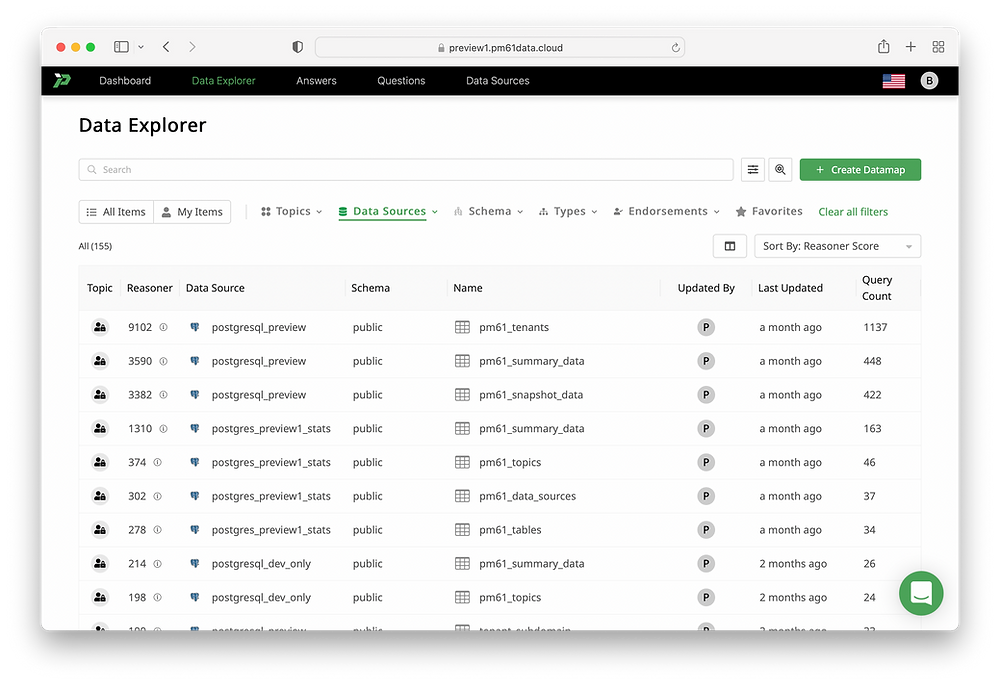 Screenshot of PostgreSQL data in Promethium