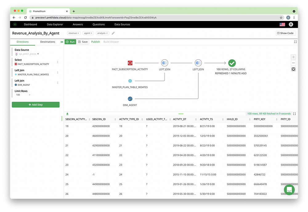 Screenshot of Promethium no-code federated query builder
