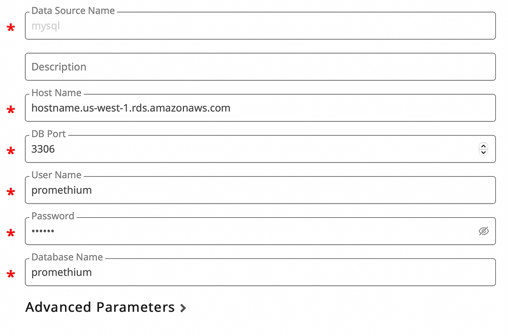 Image of MySQL connection in Promethium