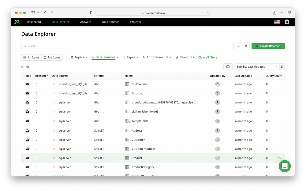 Screenshot of SQL Server data in Promethium